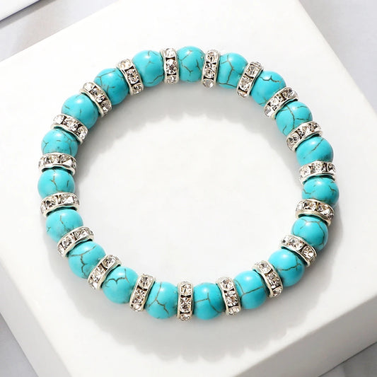 Blue Beaded Bracelet Charm Natural Stone Crystal Septa